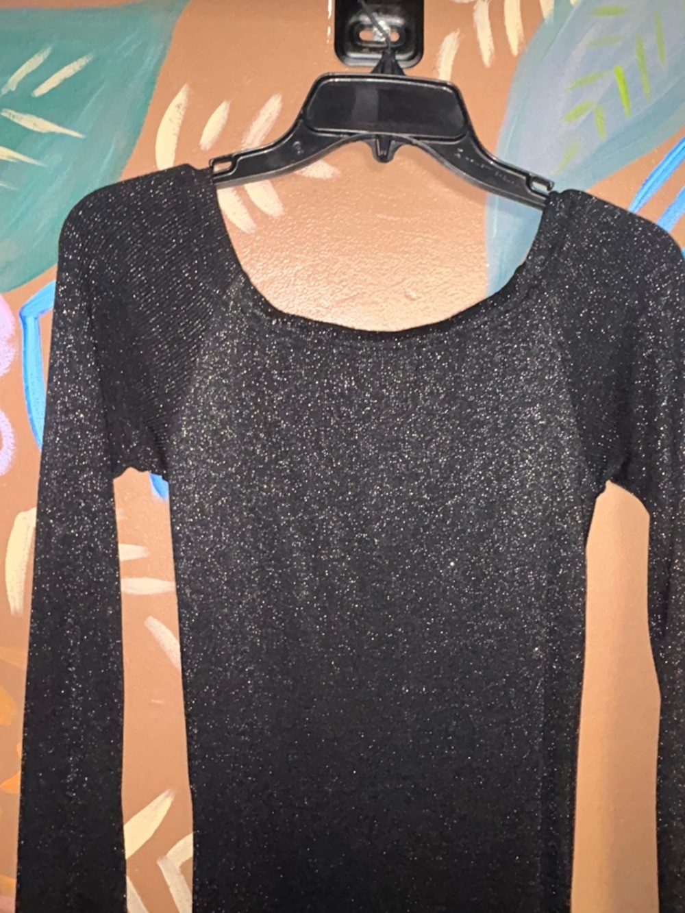 Black Sparkle Long Sleeve Scoop Neck Top